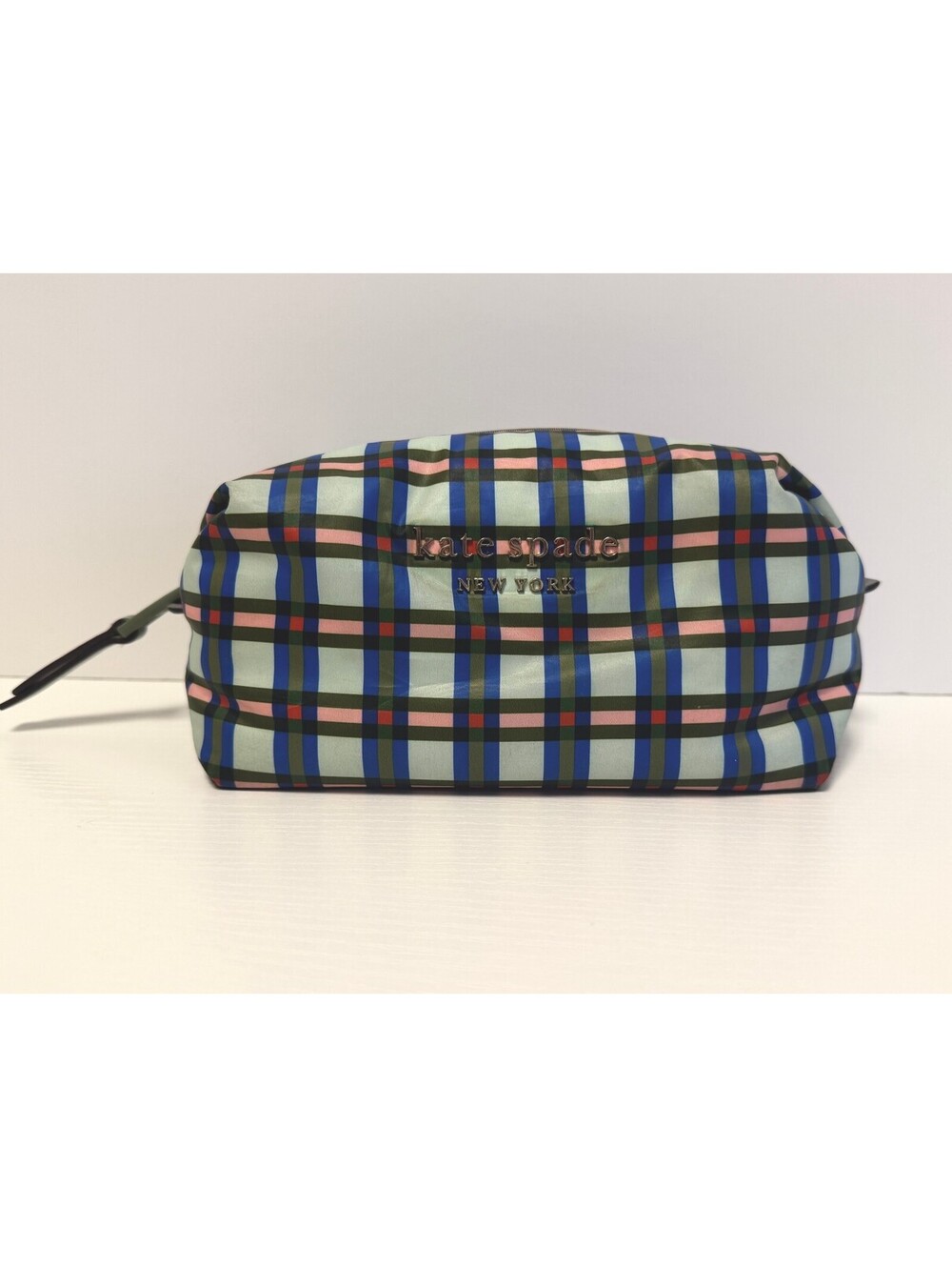 Kate Spade Plaid Nylon Cosmetic Case Makeup Bag Pouch